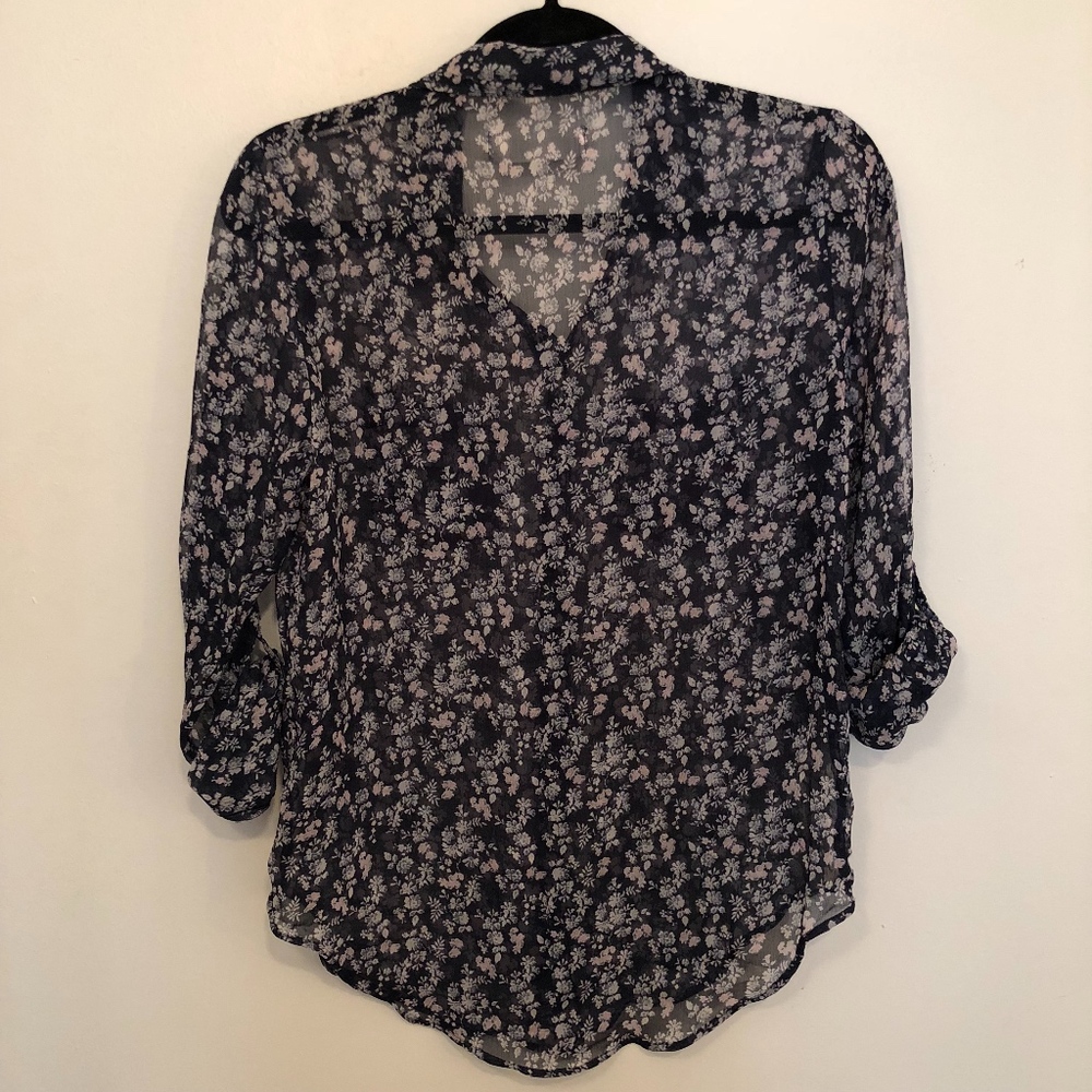 Floral sheer button-down blouse